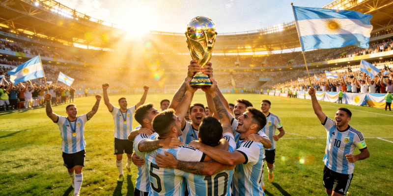 阿根廷国家男子足球队高举世界杯奖杯庆祝